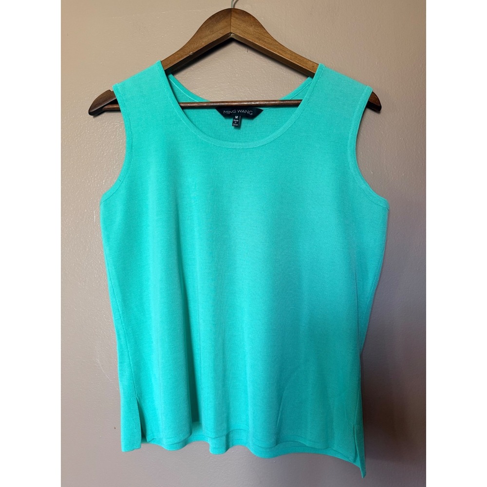 Ming Wang Medium Turquoise Green Sleeveless Knit Top Shell Scoop Neck Polyester